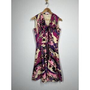 Vintage Jan Sue Of California Colorful Fit And Flare Dress XS/S Tie Neck 1960s